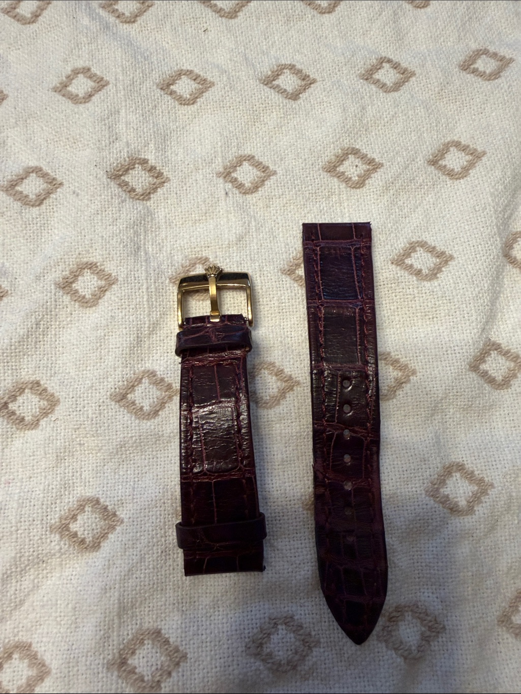 Rolex Burgundy Crocodile Leather Watch Strap With Gold Buckle